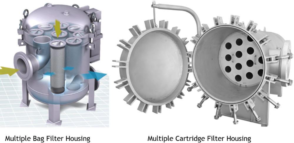 Comparison of multiple bag filter housings and multiple cartridge filter housings